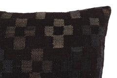 handmade Traditional Pillow Black Blue Hand-Woven SQUARE 100% WOOL Hand woven turkish pillow2' x 2'
