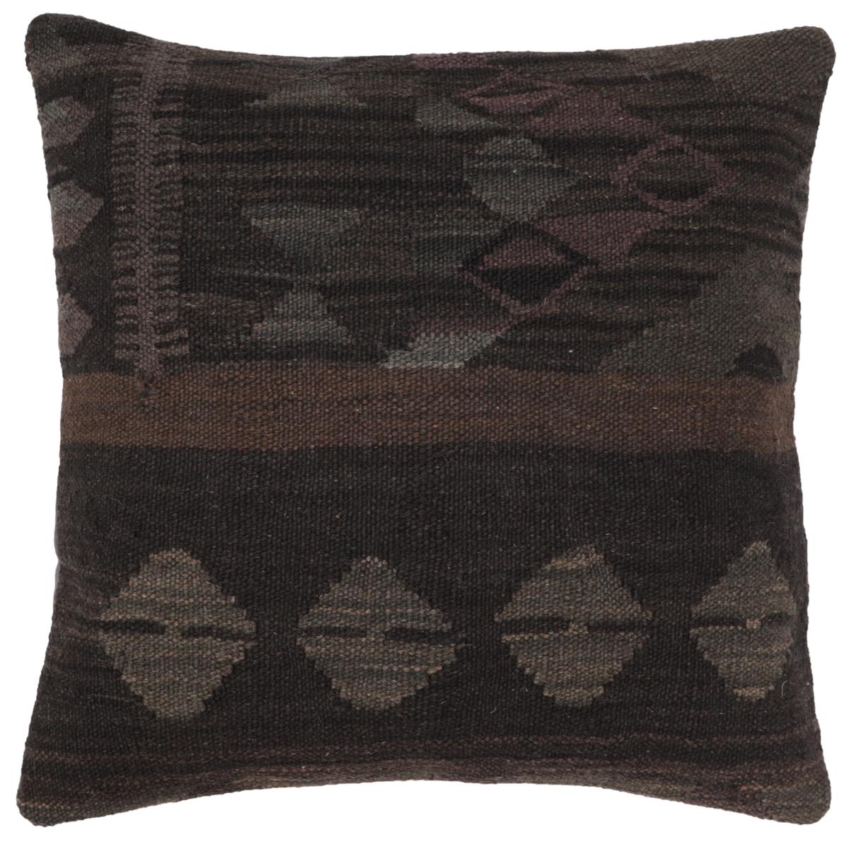handmade Traditional Pillow Black Gray Hand-Woven SQUARE 100% WOOL Hand woven turkish pillow2' x 2'