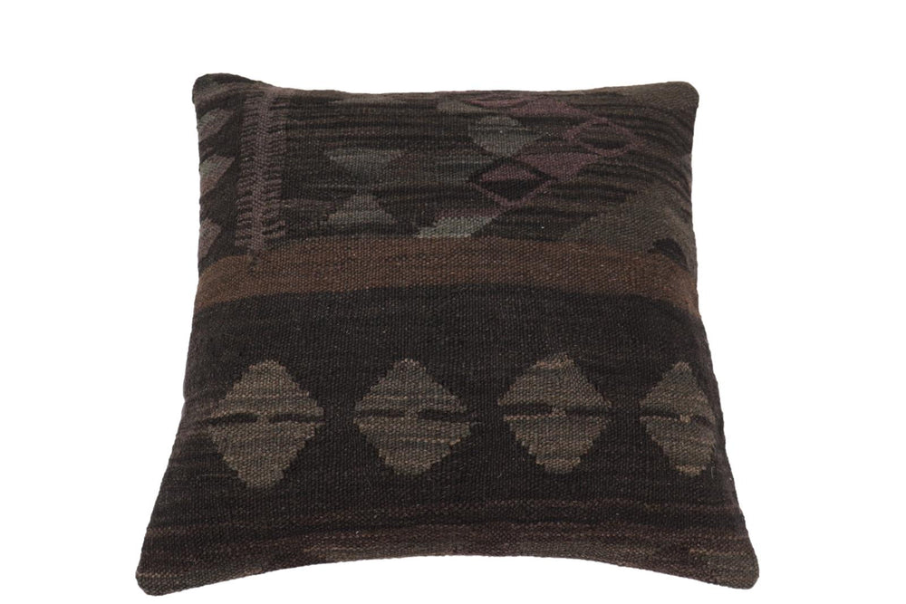 handmade Traditional Pillow Black Gray Hand-Woven SQUARE 100% WOOL Hand woven turkish pillow2' x 2'