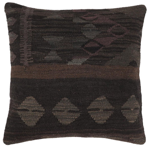 handmade Traditional Pillow Black Gray Hand-Woven SQUARE 100% WOOL Hand woven turkish pillow2 x 2
