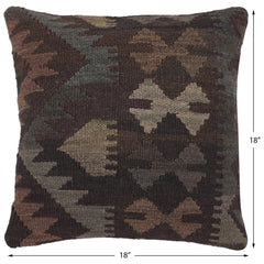 handmade Traditional Pillow Black Gray Hand-Woven SQUARE 100% WOOL Hand woven turkish pillow2' x 2'