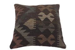 handmade Traditional Pillow Black Gray Hand-Woven SQUARE 100% WOOL Hand woven turkish pillow2' x 2'