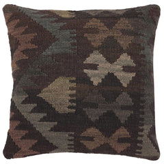 handmade Traditional Pillow Black Gray Hand-Woven SQUARE 100% WOOL Hand woven turkish pillow2' x 2'