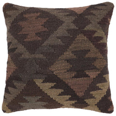handmade Traditional Pillow Gray Brown Hand-Woven SQUARE 100% WOOL Hand woven turkish pillow2' x 2'