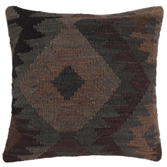 handmade Traditional Pillow Gray Black Hand-Woven SQUARE 100% WOOL Hand woven turkish pillow2' x 2'