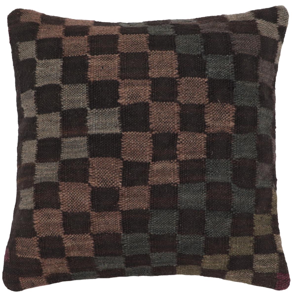 handmade Traditional Pillow Black Gray Hand-Woven SQUARE 100% WOOL Hand woven turkish pillow2' x 2'