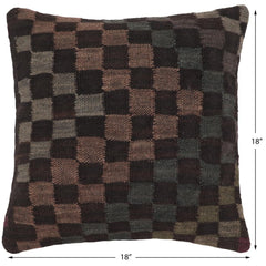 handmade Traditional Pillow Black Gray Hand-Woven SQUARE 100% WOOL Hand woven turkish pillow2' x 2'