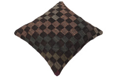 handmade Traditional Pillow Black Gray Hand-Woven SQUARE 100% WOOL Hand woven turkish pillow2' x 2'