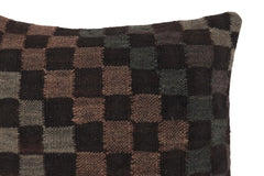 handmade Traditional Pillow Black Gray Hand-Woven SQUARE 100% WOOL Hand woven turkish pillow2' x 2'