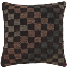 handmade Traditional Pillow Black Gray Hand-Woven SQUARE 100% WOOL Hand woven turkish pillow2' x 2'