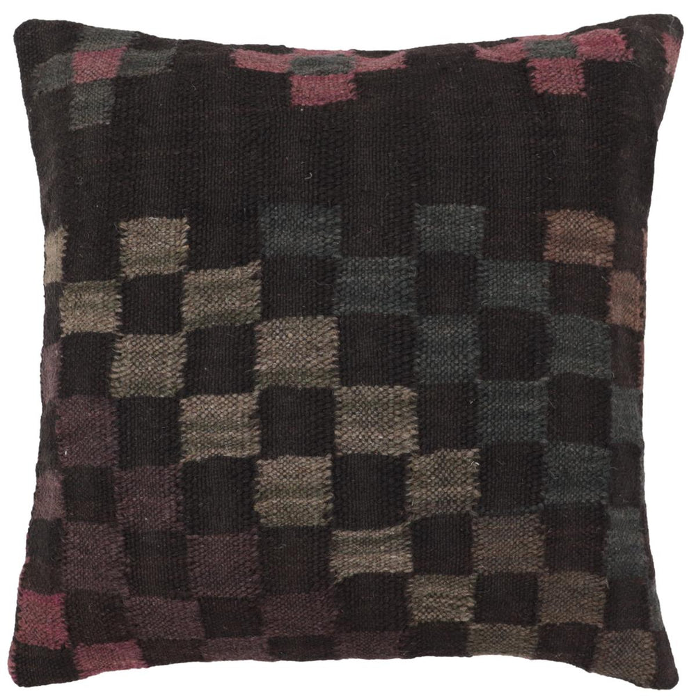 handmade Traditional Pillow Black Green Hand-Woven SQUARE 100% WOOL Hand woven turkish pillow2' x 2'