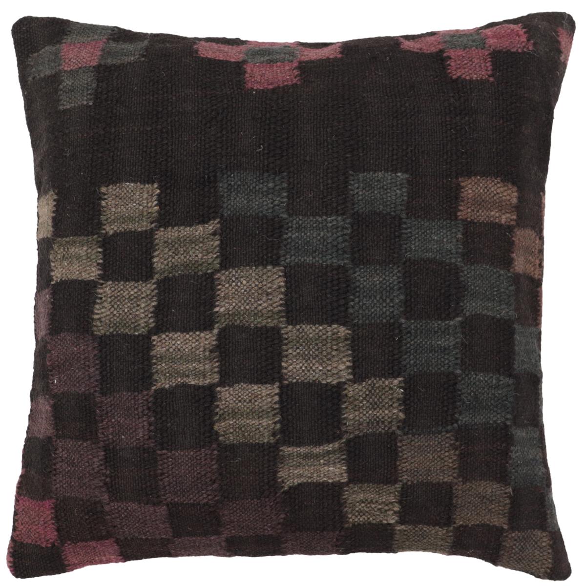 handmade Traditional Pillow Black Green Hand-Woven SQUARE 100% WOOL Hand woven turkish pillow2' x 2'