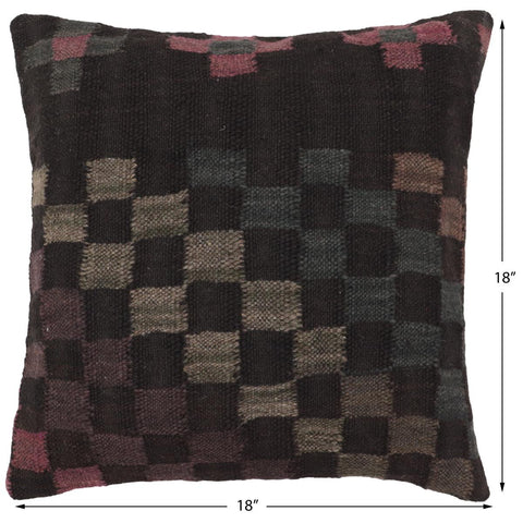 handmade Traditional Pillow Black Green Hand-Woven SQUARE 100% WOOL Hand woven turkish pillow2 x 2