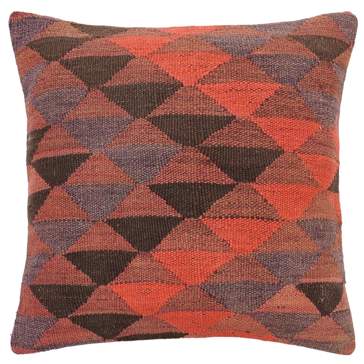handmade Traditional Pillow Red Brown Hand-Woven SQUARE 100% WOOL Hand woven turkish pillow2 x 2