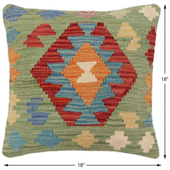 handmade Traditional Pillow Green Red Hand-Woven SQUARE 100% WOOL Hand woven turkish pillow2' x 2'