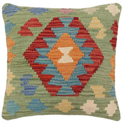 handmade Traditional Pillow Green Red Hand-Woven SQUARE 100% WOOL Hand woven turkish pillow2' x 2'