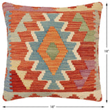 handmade Traditional Pillow Rust Blue Hand-Woven SQUARE 100% WOOL Hand woven turkish pillow2' x 2'