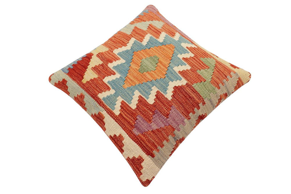 handmade Traditional Pillow Rust Blue Hand-Woven SQUARE 100% WOOL Hand woven turkish pillow2' x 2'