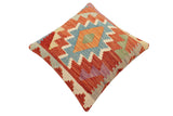 handmade Traditional Pillow Rust Blue Hand-Woven SQUARE 100% WOOL Hand woven turkish pillow2' x 2'