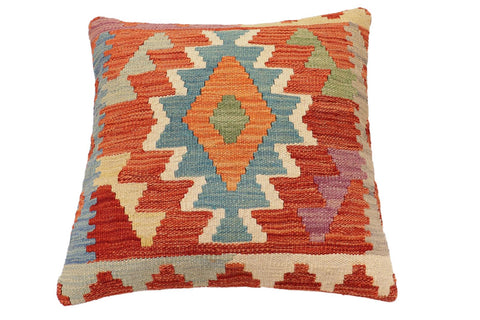 handmade Traditional Pillow Rust Blue Hand-Woven SQUARE 100% WOOL Hand woven turkish pillow2 x 2