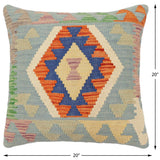 handmade Traditional Pillow Blue Rust Hand-Woven SQUARE 100% WOOL  Hand woven turkish pillow  PILLOW