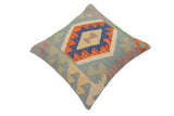 handmade Traditional Pillow Blue Rust Hand-Woven SQUARE 100% WOOL  Hand woven turkish pillow  PILLOW