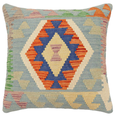 handmade Traditional Pillow Blue Rust Hand-Woven SQUARE 100% WOOL  Hand woven turkish pillow  PILLOW