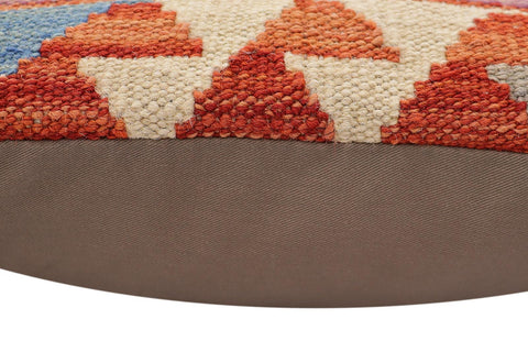 handmade Traditional Pillow Rust Blue Hand-Woven SQUARE 100% WOOL Hand woven turkish pillow2 x 2