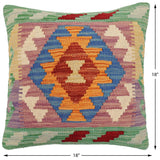 handmade Traditional Pillow Rust Blue Hand-Woven SQUARE 100% WOOL Hand woven turkish pillow2' x 2'