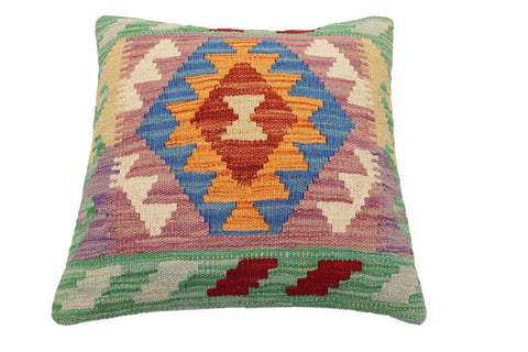 handmade Traditional Pillow Rust Blue Hand-Woven SQUARE 100% WOOL Hand woven turkish pillow2 x 2