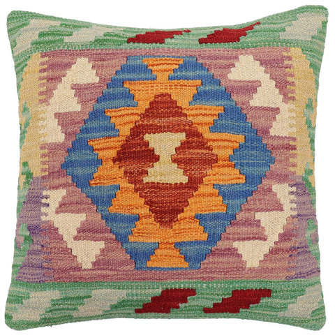 handmade Traditional Pillow Rust Blue Hand-Woven SQUARE 100% WOOL Hand woven turkish pillow2 x 2