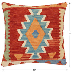 handmade Traditional Pillow Rust Blue Hand-Woven SQUARE 100% WOOL Hand woven turkish pillow2' x 2'