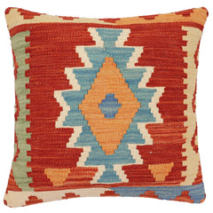 handmade Traditional Pillow Rust Blue Hand-Woven SQUARE 100% WOOL Hand woven turkish pillow2' x 2'