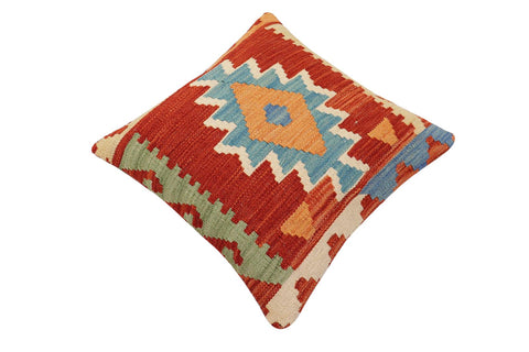 handmade Traditional Pillow Rust Blue Hand-Woven SQUARE 100% WOOL Hand woven turkish pillow2 x 2