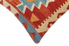 handmade Traditional Pillow Rust Blue Hand-Woven SQUARE 100% WOOL Hand woven turkish pillow2' x 2'