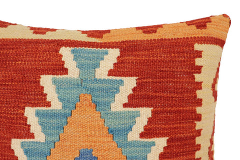 handmade Traditional Pillow Rust Blue Hand-Woven SQUARE 100% WOOL Hand woven turkish pillow2 x 2