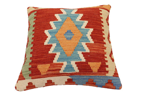 handmade Traditional Pillow Rust Blue Hand-Woven SQUARE 100% WOOL Hand woven turkish pillow2 x 2