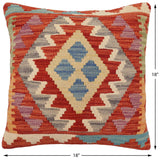 handmade Traditional Pillow Rust Blue Hand-Woven SQUARE 100% WOOL Hand woven turkish pillow2' x 2'