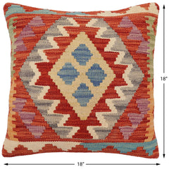 handmade Traditional Pillow Rust Blue Hand-Woven SQUARE 100% WOOL Hand woven turkish pillow2' x 2'