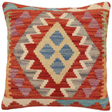 handmade Traditional Pillow Rust Blue Hand-Woven SQUARE 100% WOOL Hand woven turkish pillow2' x 2'