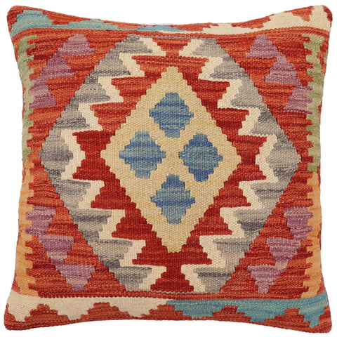 handmade Traditional Pillow Rust Blue Hand-Woven SQUARE 100% WOOL Hand woven turkish pillow2 x 2