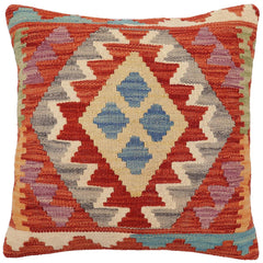 handmade Traditional Pillow Rust Blue Hand-Woven SQUARE 100% WOOL Hand woven turkish pillow2' x 2'