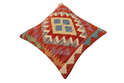 handmade Traditional Pillow Rust Blue Hand-Woven SQUARE 100% WOOL Hand woven turkish pillow2 x 2