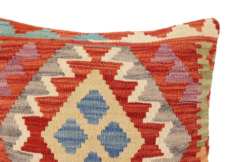 handmade Traditional Pillow Rust Blue Hand-Woven SQUARE 100% WOOL Hand woven turkish pillow2 x 2
