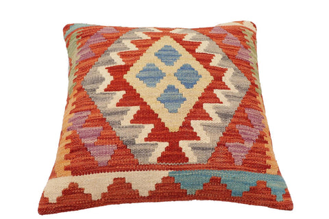 handmade Traditional Pillow Rust Blue Hand-Woven SQUARE 100% WOOL Hand woven turkish pillow2 x 2