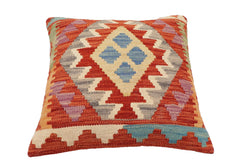 handmade Traditional Pillow Rust Blue Hand-Woven SQUARE 100% WOOL Hand woven turkish pillow2' x 2'