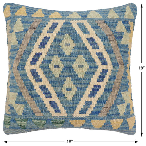 handmade Traditional Pillow Blue Gray Hand-Woven SQUARE 100% WOOL Hand woven turkish pillow2 x 2