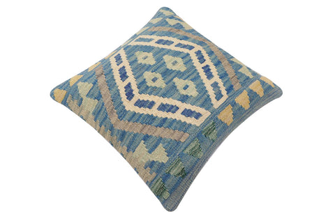 handmade Traditional Pillow Blue Gray Hand-Woven SQUARE 100% WOOL Hand woven turkish pillow2 x 2