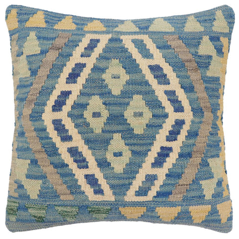 handmade Traditional Pillow Blue Gray Hand-Woven SQUARE 100% WOOL Hand woven turkish pillow2 x 2