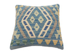 handmade Traditional Pillow Blue Gray Hand-Woven SQUARE 100% WOOL Hand woven turkish pillow2' x 2'